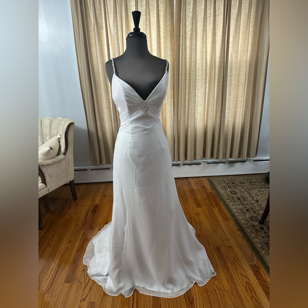 Moonlight Bridal White Spaghetti-Strap Satin Wedding Gown